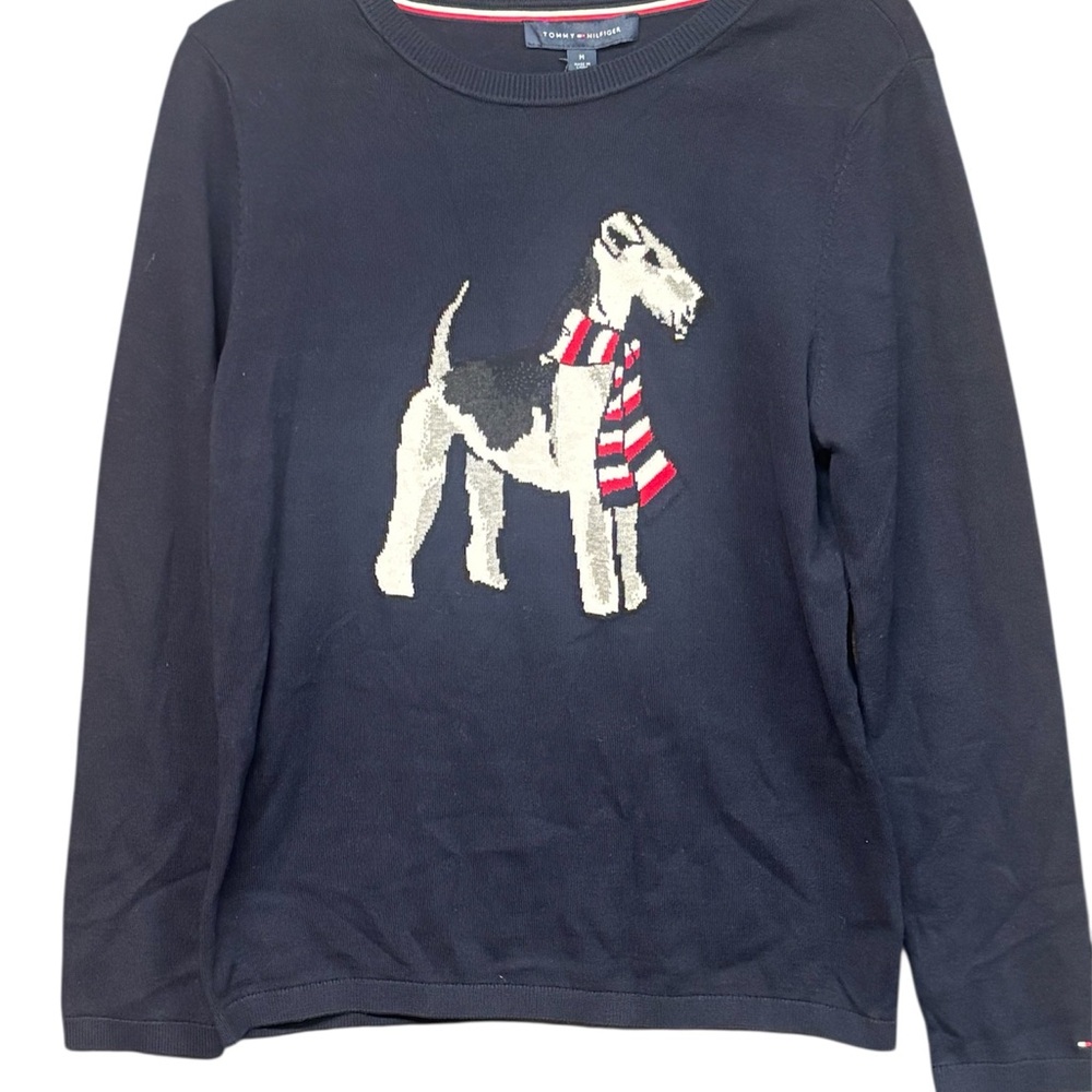 Tommy Hilfiger Navy Cotton Sweater with Dog Design Size Medium New